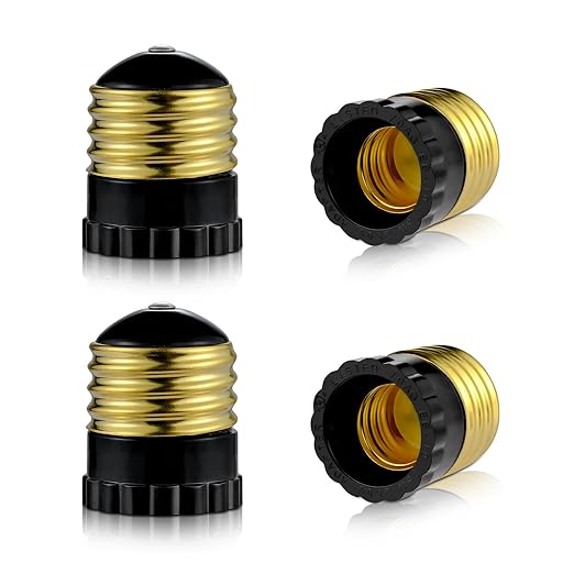 E26 to E17 Light Socket Adapter, Medium Screw E26 to Intermediate E17 Bulb Socket Adapter Converter, UL Listed (Black, 4)