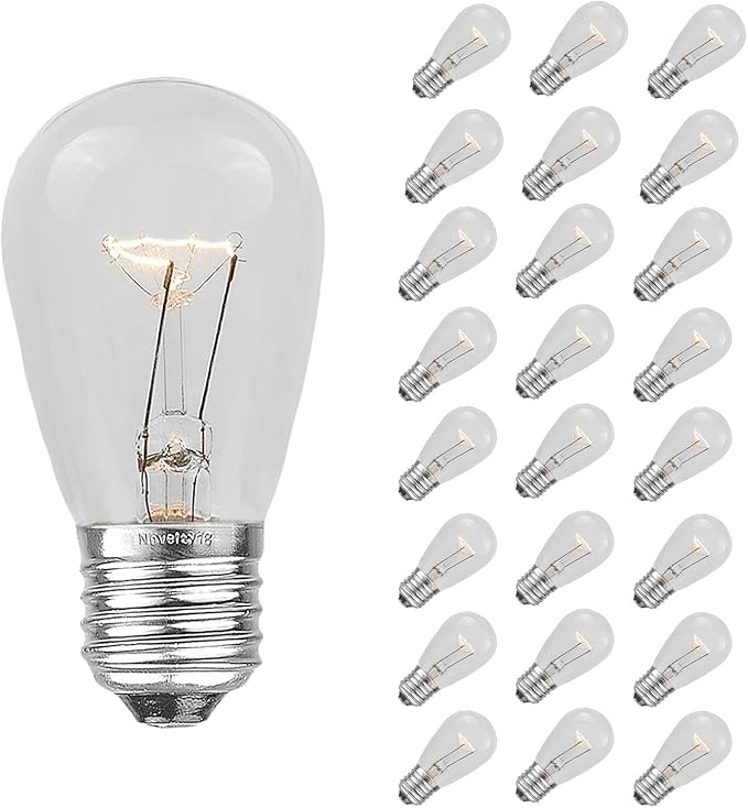 Novelty Lights 5 Pack S14 Outdoor Patio Edison Replacement Bulbs, E26 Medium Base, Clear, 11 Watt