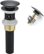 Bathroom Sink Drain,Drain Stopper Bathroom Sink with Overflow,Pop Up Drain Assembly with Detachable Strainer Basket,Built-in Anti-Clogging Strainer,Stainless Steel Mattle Black