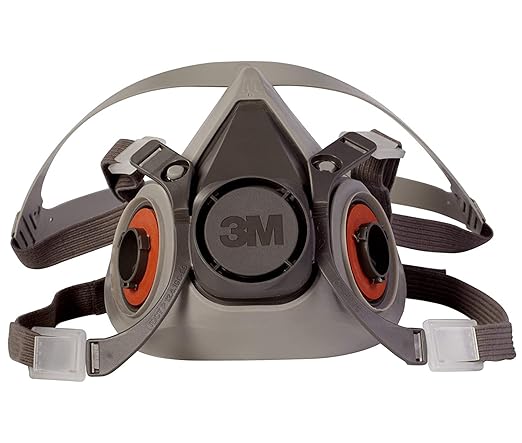 3M Half Facepiece Reusable Respirator 6300, NIOSH, Four-Point Harness, Comfortable Fit, Dual Airline Supplied Air Compatible, Bayonet Connections, Painting, Sanding, Cleaning, Large