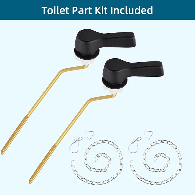 Hygie Rinse Metal Toilet Handle Lever Flush Replacement, 2PCS Universal Side Mount Toilet Handle with Stainless Steel Flapper Chains, Toilet Repair Kit, Oil Rubbed Bronze