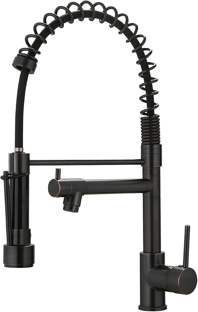 Oil Rubbed Bronze Kitchen Faucet,AIMADI Commercial Style Spring Kitchen Sink Faucet,Modern Single Handle Single Hole Kitchen Faucets with Pull Down Sprayer