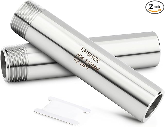 TAISHER 2PCS 304 Stainless Steel Pipe Fittings, 1/2" NPT Male Threaded, 6" Length Weld Nipple Cast Pipe