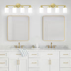 Modern 4-Light Vanity Light Fixtures with Frosted Glass, Brushed Gold Bathroom Sconces Over Mirror