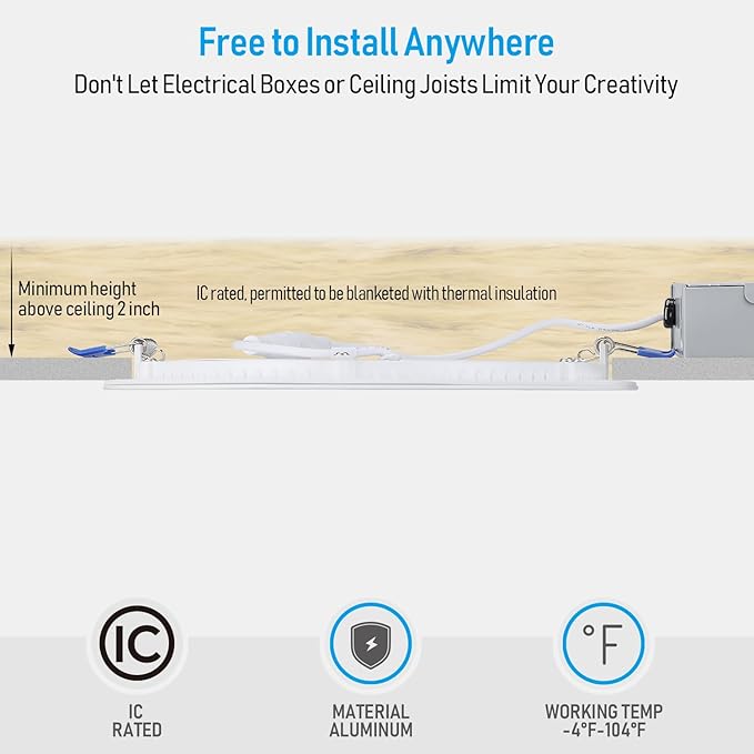 TORCHSTAR Basic Series 12-Pack 8 Inch Ultra-Thin LED Recessed Lighting with Junction Box, Aluminum, 4000K Cool White, 5%-100% Dimmable Slim Recessed Downlight, 18W 1440LM, ETL and Energy Star