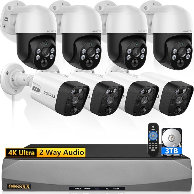 (Auto Tracking) 4K 2-Way Audio PTZ PoE Outdoor Wired Security Cameras System Home Wired Cameras Video Surveillance DVR Recorder System
