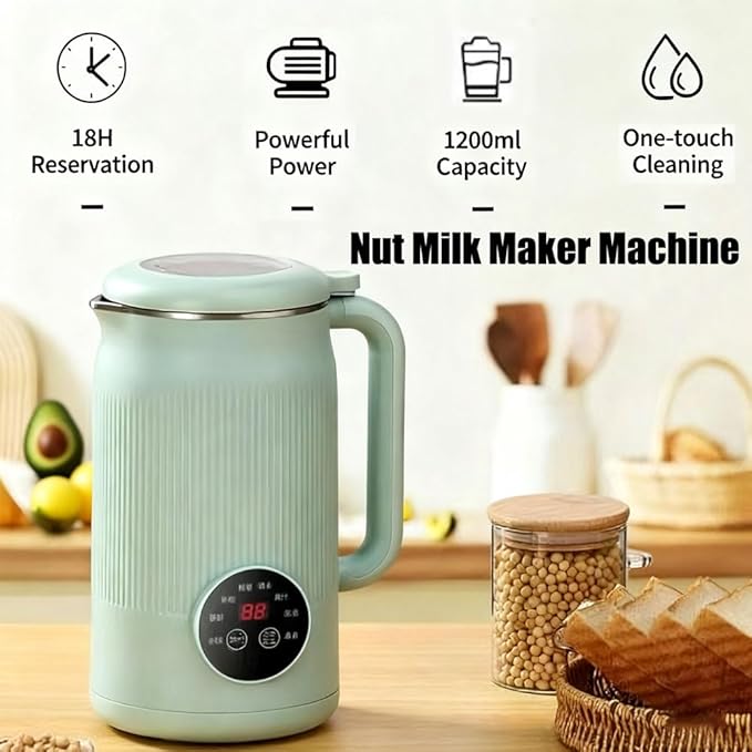 Nutripour - The 8-in-1 Multifunction Nut Milk Maker Machine, 40.32oz Nutmilk Maker Machine with 12 Blades, Automatic Soy Milk Maker for Homemade Oat, Soy, Juice with Delay Start/Self Cleaning