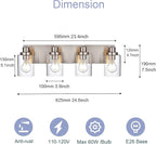 4 Light Vanity Light Brushed Nickel Bathroom Lighting Fixtures Over Mirror, Modern Bathroom Light with Clear Glass Shade, Farmhouse Vanity Lights