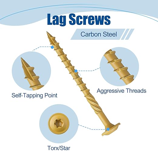 Lag Screws #14×3", 100PCS Heavy Duty Construction Screws, Rust Resistant, Washer Head, Bronze Coated External Wood Screws, Trusss Lag Screws, 2PCS T30 Star Bit Included