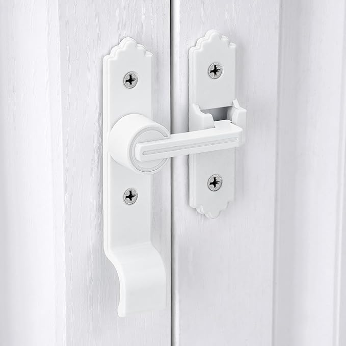 2 Packs 180 Degree White Barn Door Lock, Flip Gate Latch with Handle, Heavy Sliding Door Latches, Door Security Sliding Latch Lock for Cabinets, Bathroom, Garden, Window, Garage