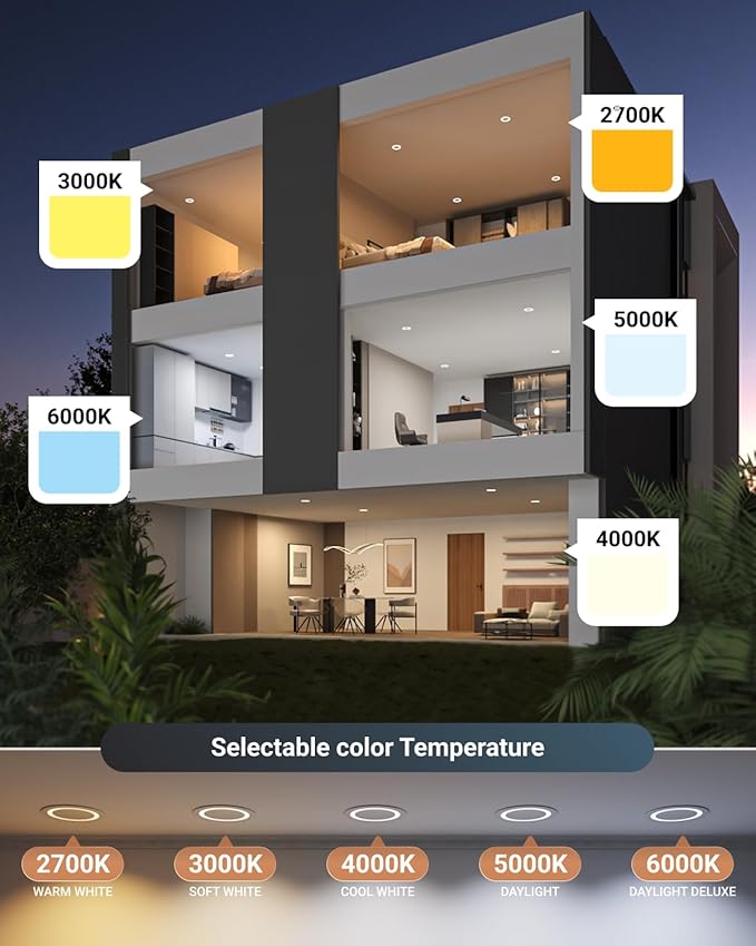 Sunco 12 Pack 6 Inch LED Slim Ultra Thin Canless Lights, Ceiling Recessed Lighting with Metal Junction Box, 900 LM, Selectable CCT 2700K/3000K/4000K/5000K/6000K, 14W, Dimmable ETL
