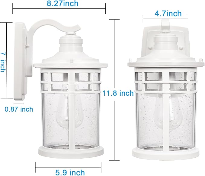 Darkaway Outdoor Porch Lights Wall Mount, Outdoor Light Fixtures Sconces Wall Lighting with Seeded Glass Waterproof Exterior Lights for Patio Yard House Hallway Doorway Garage(2 Pack, White)