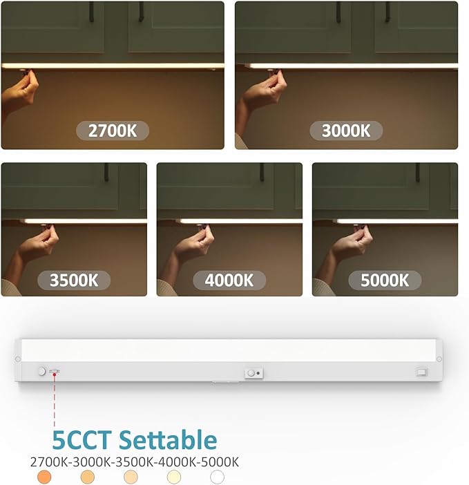 LED Under Cabinet Lighting Motion Sensored Hardwired with Built-in Dimmer, 32 Inch 16W Dimmable 5 Color 2700/3000/3500/4000/5000K, Linkable Eyes Care for Kitchen, Counter, ETL Listed, White