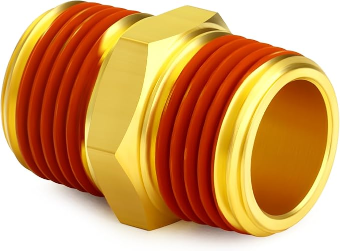 GASHER 10PCS Brass Pipe Fitting, Hex Nipple, 1/4" Male Pipe x 1/4" Male Pipe With Sealant