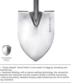 Berry&Bird Shovels for Digging, 43’’ Round Spade Heavy Duty Shovel with Wooden D Handle Stainless Steel Snow Shovel Garden Shovel Yard for Transplanting & Outdoor