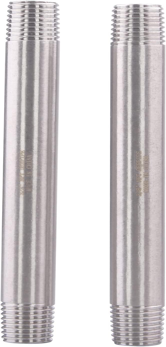 3/8" X 3/8" NPT Male Nipple Stainless Steel 304 Cast Pipe Coupling Fitting 4" Length (pack of 2)