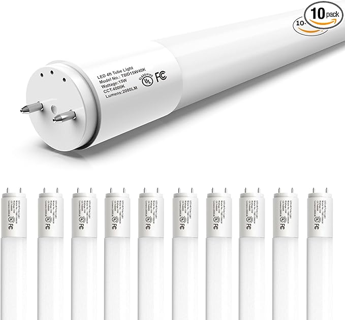T8 LED Bulbs 4 Foot, 10-Pack 4FT LED Tube Light, 4000K, Natural Light (Ballast Remove Required, Single END Power), NOT Direct Fluorescent Replacement