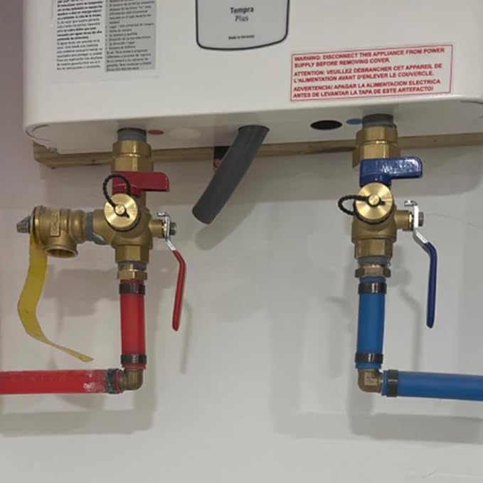 MEASUREMAN Tankless Water Heater Service Valve Kit, 3/4" IPS Forged Brass Isolator Valves with Pressure Relief, Heavy-Duty Lead-Free Brass