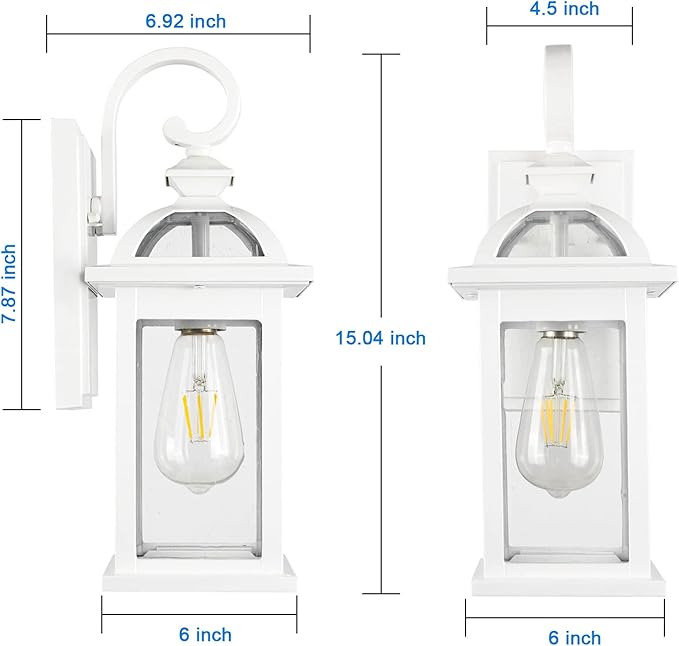 Darkaway Outdoor Lights Fixtures Wall Mount, Outdoor Wall Sconce with Seeded Glass Waterproof Outside Exterior Lights Fixture for House, Front Porch, Patio (2 Pack, White)