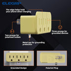 ELEGRP 2 to 3 Prong Grounded Triple Outlet Extender, Adapter Converters for Wall Outlets, Portable Polarized Wall Plug Splitter With 3 AC Outlets, ETL Listed, 2 Pack