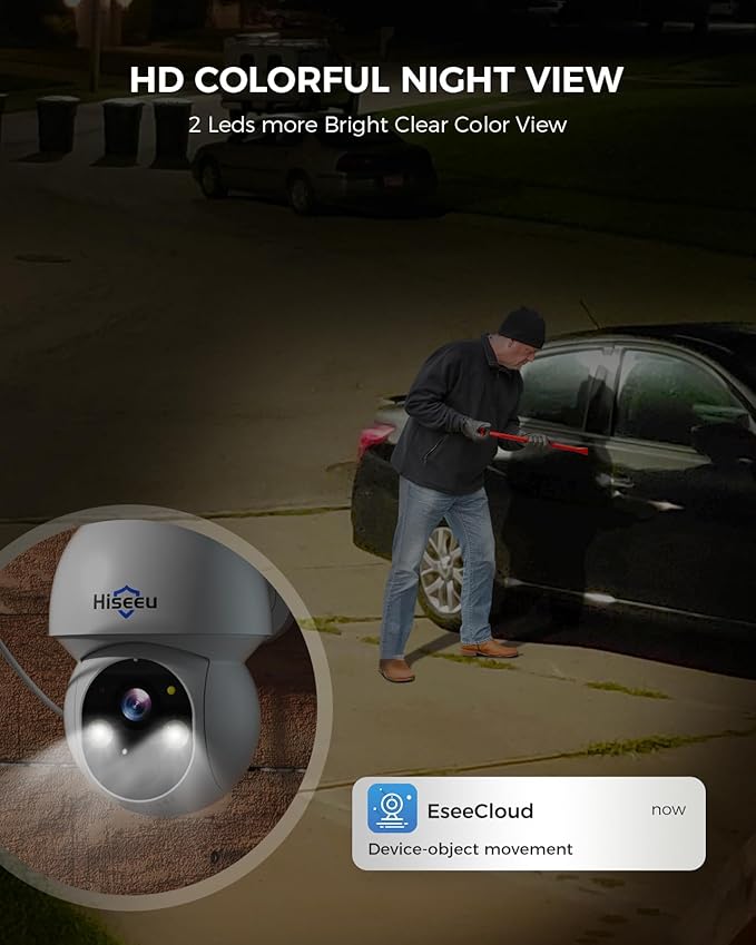 Hiseeu Solar Security Camera Outdoor,4MP Cameras,Wireless Home Security Cameras System,Color Night Vision,Solar-Powered, 2.4G/5G WiFi, 360° Pan & Tilt,500GB HDD,No Subscription