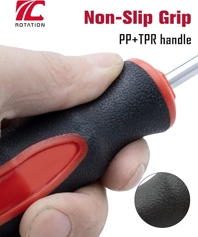 ROTATION 8-Piece Magnetic Screwdrivers Set with red tip, 4 Phillips and 4 Slotted Tips, Professional Cushion Grip Screwdriver Set with High Torque