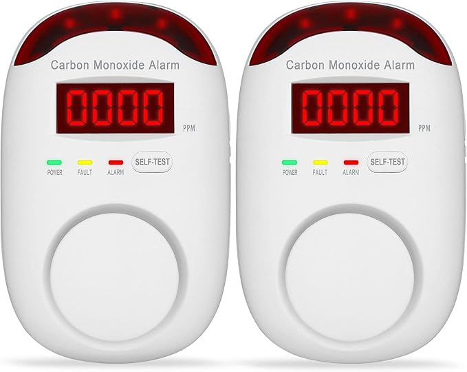 Plug-in Carbon Monoxide Detectors,Koabbit CO Level Monitoring Alarm with Light & Digital Display for Home/Kitchen/Bedroom,Accurate & Easy to Install(2 Pack)