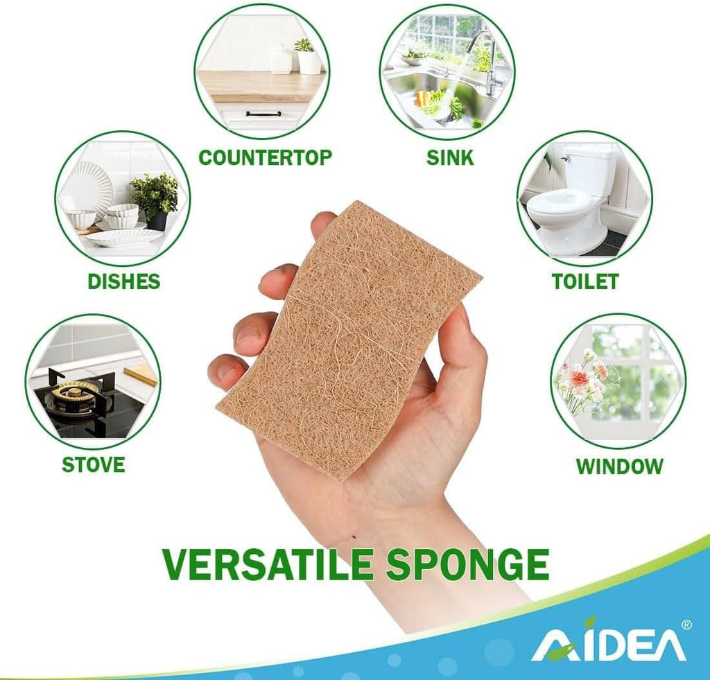 AIDEA Sponges Non Scratch, 6Count, Natural Sponge for Non Stick Cookware, Sponges Kitchen, Cellulose Scrub Sponge for Dishes, Cleaning Power for Kitchen, Bathroom, Household