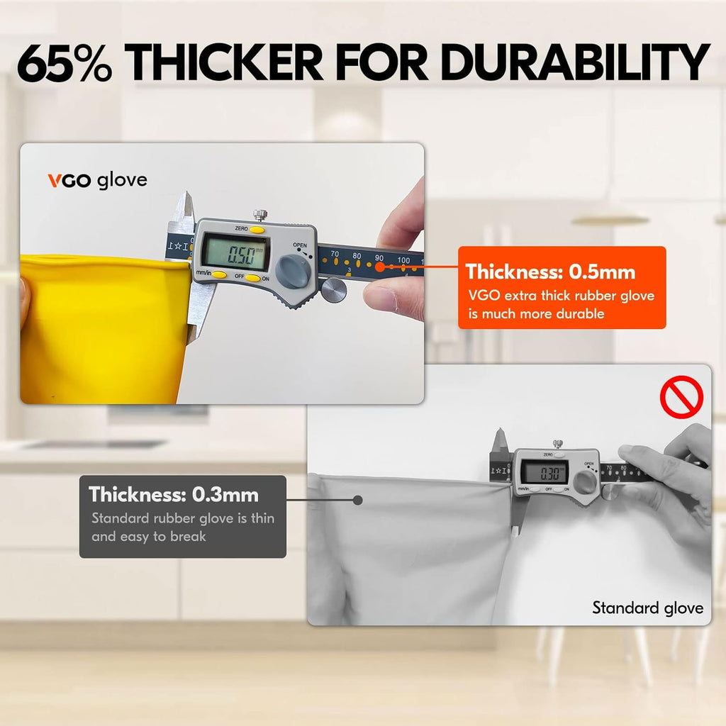 Vgo... 1-Pair Reusable Household Gloves, Rubber Dishwashing gloves, Extra Thickness, Long Sleeves, Kitchen Cleaning, Working, Painting, Gardening, Pet Care (Size S, Yellow, HH4601)