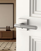 Asidrama 1 Pack Privacy Brushed Satin Nickel Door Handles, Door Lever with Door Knobs Indoor for Bedroom or Bathroom, Brushed Satin Nickel Door Handles Interior with Locks for Left Right Sided Doors