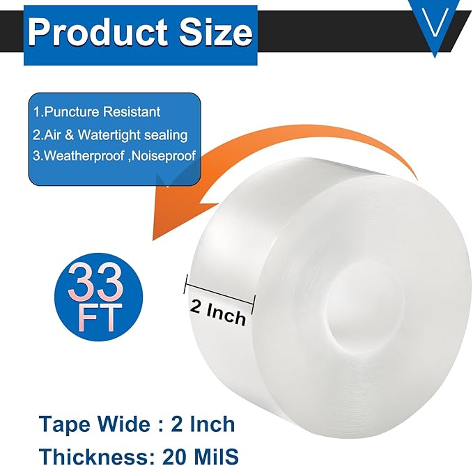 Window Weather Sealing Tape 2 Inch x 33 FT Weather Stripping Residue-Free Clear Window Insulation Caulk Tape for Doors Windows and Shower Glass Gaps Bathroom