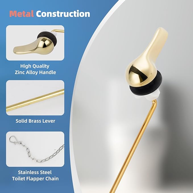 iFealClear Polished Gold Metal Universal Toilet Handle Replacement Kit, Front Mount Toilet Tank Flush Lever Handle with Nut Lock, Toilet Trip Lever Fits Most Toilets, Sold Brass Material