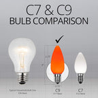 Wintergreen Lighting OptiCore 25 Count C9 LED Bulbs, Orange/Amber Smooth Finish, E17 Base Heavy Duty Replacement for Outdoor Christmas & Halloween Lighting