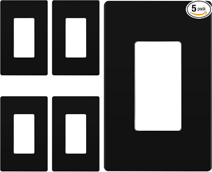 LIDER Matte Finish Decorator Switch Cover, Screwless Wall Plate, Mid-Size 1-Gang 4.88" x 3.11", Unbreakable Polycarbonate Thermoplastic, UL Listed, LSWP-31M-BK5P, Black, 5 Pack
