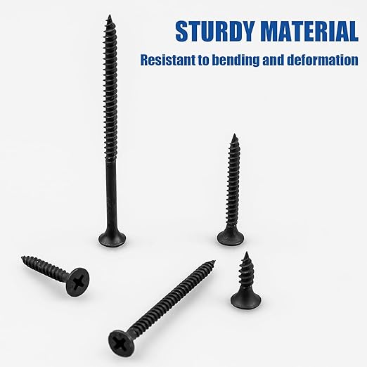 Wood Screws Assortment Kit, 168 PCS, High Hardness Phillips Drive Screws Set, Black Flat Head Wood Screws, Carbon Steel, 5 Sizes, Self-Tapping Screws for Wood, Drywall, Slate