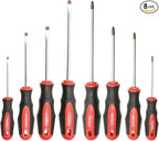 ROTATION 8-Piece Magnetic Screwdrivers Set with red tip, 4 Phillips and 4 Slotted Tips, Professional Cushion Grip Screwdriver Set with High Torque