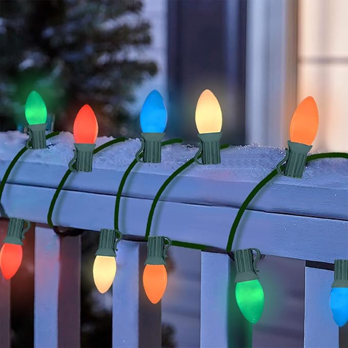 25 Pack C7 Multicolor Christmas Replacement Lights Bulbs, Ceramic Bulbs for Night Light Christmas Outdoor Patio Indoor String Lights, C7/E12 Candelabra Base, 5 Watt- Multicolor