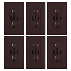 ELEGRP USB Outlets Receptacles, 3-Port Wall Outlet, 30W 6.0A Electrical Outlet, 15 Amp Tamper-Resistant Outlet with Type C Ports, UL Listed, Wall Plate Included, 6 Pack, Matte Brown