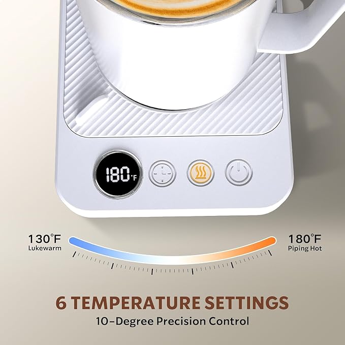 Coffee Mug Warmer & Mug Set for Desk, 36W Mug Warmer with Temperature Display, 1-12H Timer & 6 Temperature Settings, Fast Heating, Auto Shut Off, Smart Coffee Cup Warmer for Coffee (White Set)