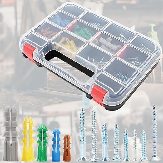 HongWay 370pcs Plastic Drywall Wall Anchors Kit with Screws, Includes 5 Different Assorted Size Anchors and Screws