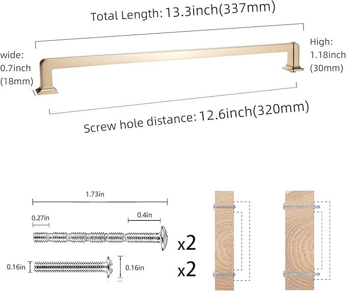 COTYKILEY 6 Pack 12.6 Inch(320mm) Champagne Bronze Cabinet Handles Champagne Kitchen Cabinet Pulls Cabinet Door Handles Kitchen Cabinet Hardware Cupboard Drawer Pulls Dresser Handles