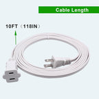 2 Prong Extension Cord, 10Pack Power Cord Extension 10 ft- Ultra Flexible & Lightweight, Safe for Home, Office, Dorm Use White Extension Cord