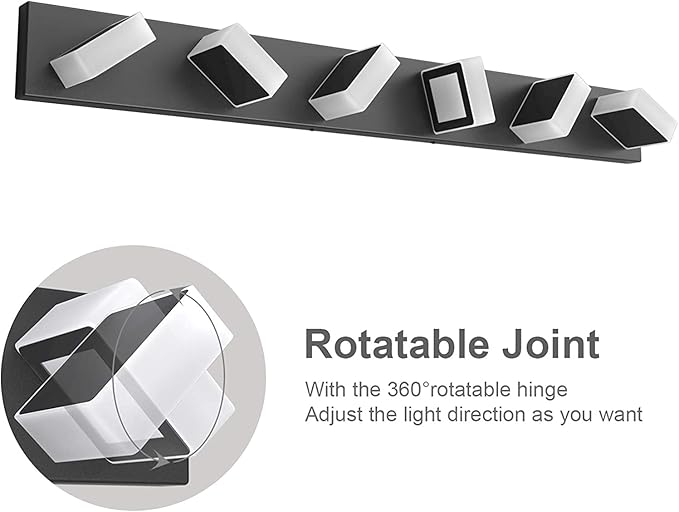 Ralbay 6 Lights LED Modern Dimmable Matte Black Vanity Light Acrylic Modern Vanity Wall Light Over Mirror Dimmable Bathroom Vanity Lighting Fixtures 6000K Cool White Light