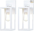 GRUENLICH Waterproof Large Outdoor Wall Lanterns, Modern White Porch Sconces with Clear Glass Shade, E26 Socket Max 60W, IP65 Rated, Metal Frame, for Patio, Front Door, Entryway, 2-Pack