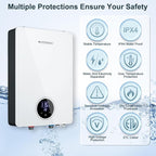 Tankless Water Heater Electric, ECOTOUCH 14kW 240V on Demand Electric Water Heater Instant Hot Water Heaters Under Sink Point of Use with Self-Modulating ECO140S White ETL Certificated