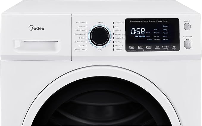 Midea 24 Inch Washer and Dryer Combo, All in One Washer and Dryer 2.7 cu.ft 26lbs, Ventless Washing Machine, Steam Care, Overnight Dry, 1400 RPM, 16 Cycles Front Load Washer, Full-Automatic, White