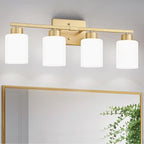 Gold Bathroom Light Fixtures, 4-Light Modern Vanity Light Over Mirror, Wall Sconces with Milky White Frosted Glass Shades, E26 Socket (Bulbs Not Included)