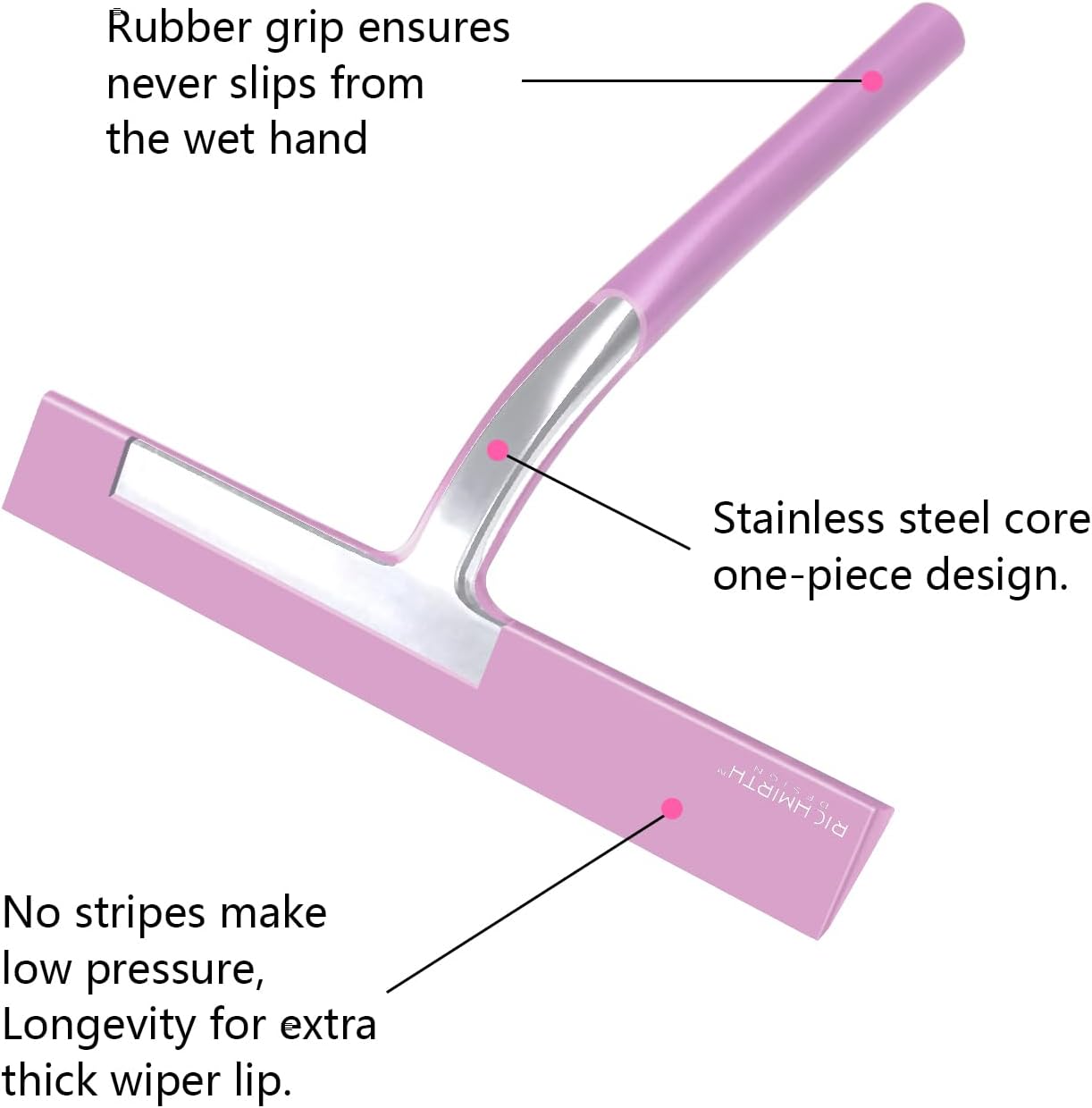 RICHMIRTH Silicone Rubber Blade Shower Squeegee 9" in Width Window & Car Squeegee - Pink
