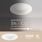 Builder Essential 5in 1,050 Lumens Round LED Recessed Light and Housing for Remodel or New Construction Regressed Trim 3-Power Modes 8W-10W-12W, 5-CCT 2700-3000-3500-4000-5000K in White (Pack of 6)