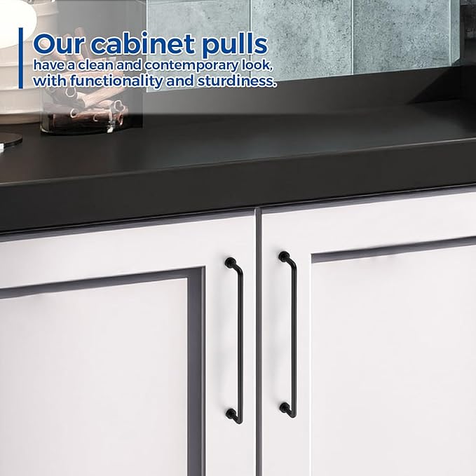 JOY DECOR Cabinet Pulls – 8-3/4 Inch Hole Center, Matte Black, 5 Pack, Zinc Alloy Cabinet Handles for Drawers & Cupboard – Vintage Style Hardware for Kitchen, Bathroom, Dresser, Furniture Makeover